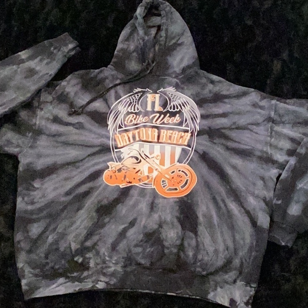Tie-dye, black and gray Daytona Beach bike Wk hoodie Harley